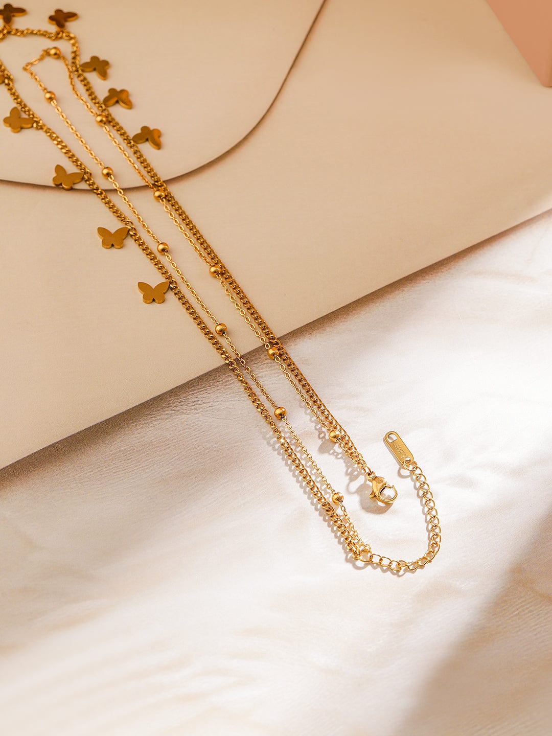 Rubans 18K Gold-Plated Stainless Steel Tarnish-Free Waterproof Butterfly Layered Necklace