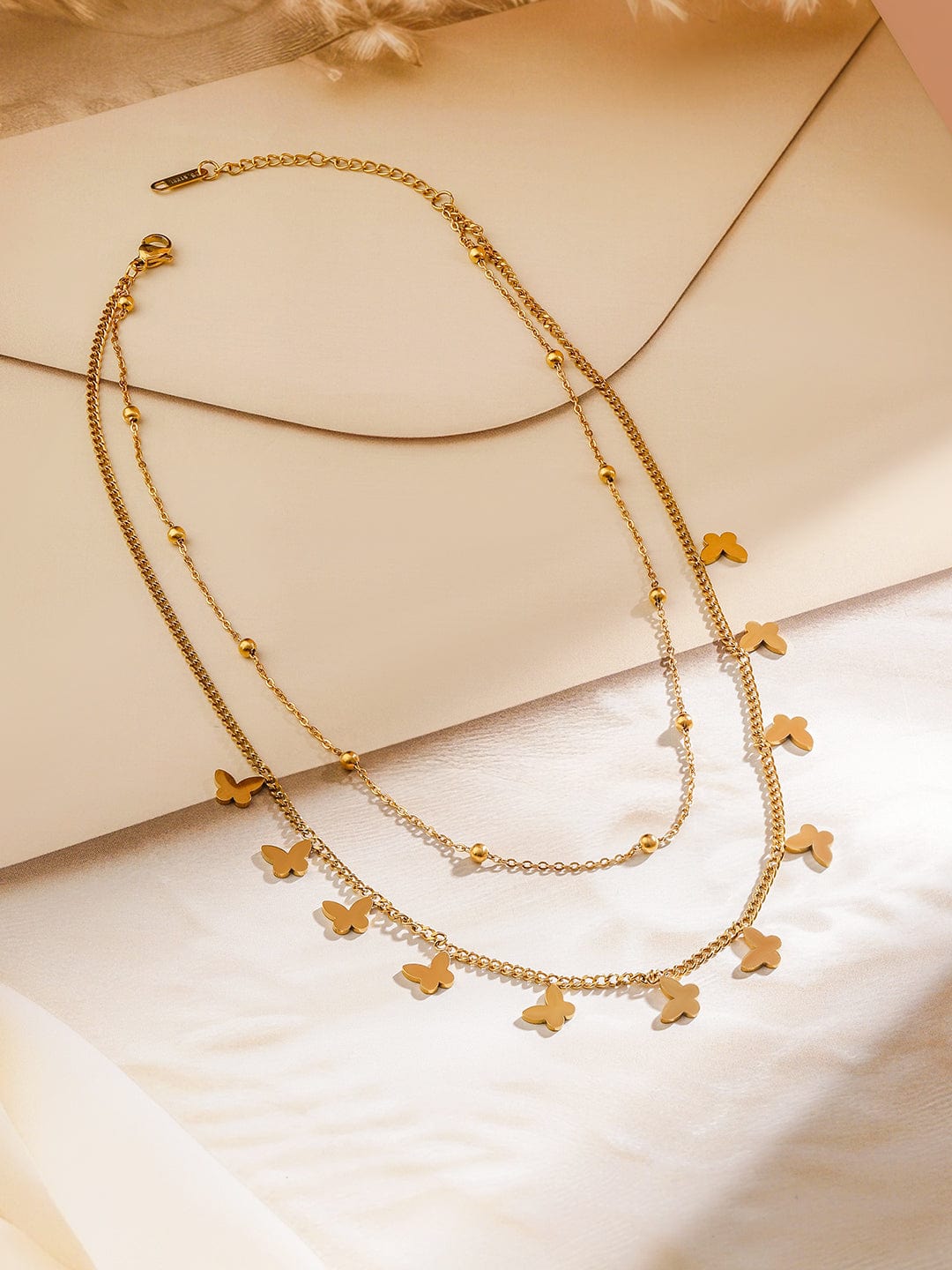 Rubans 18K Gold-Plated Stainless Steel Tarnish-Free Waterproof Butterfly Layered Necklace