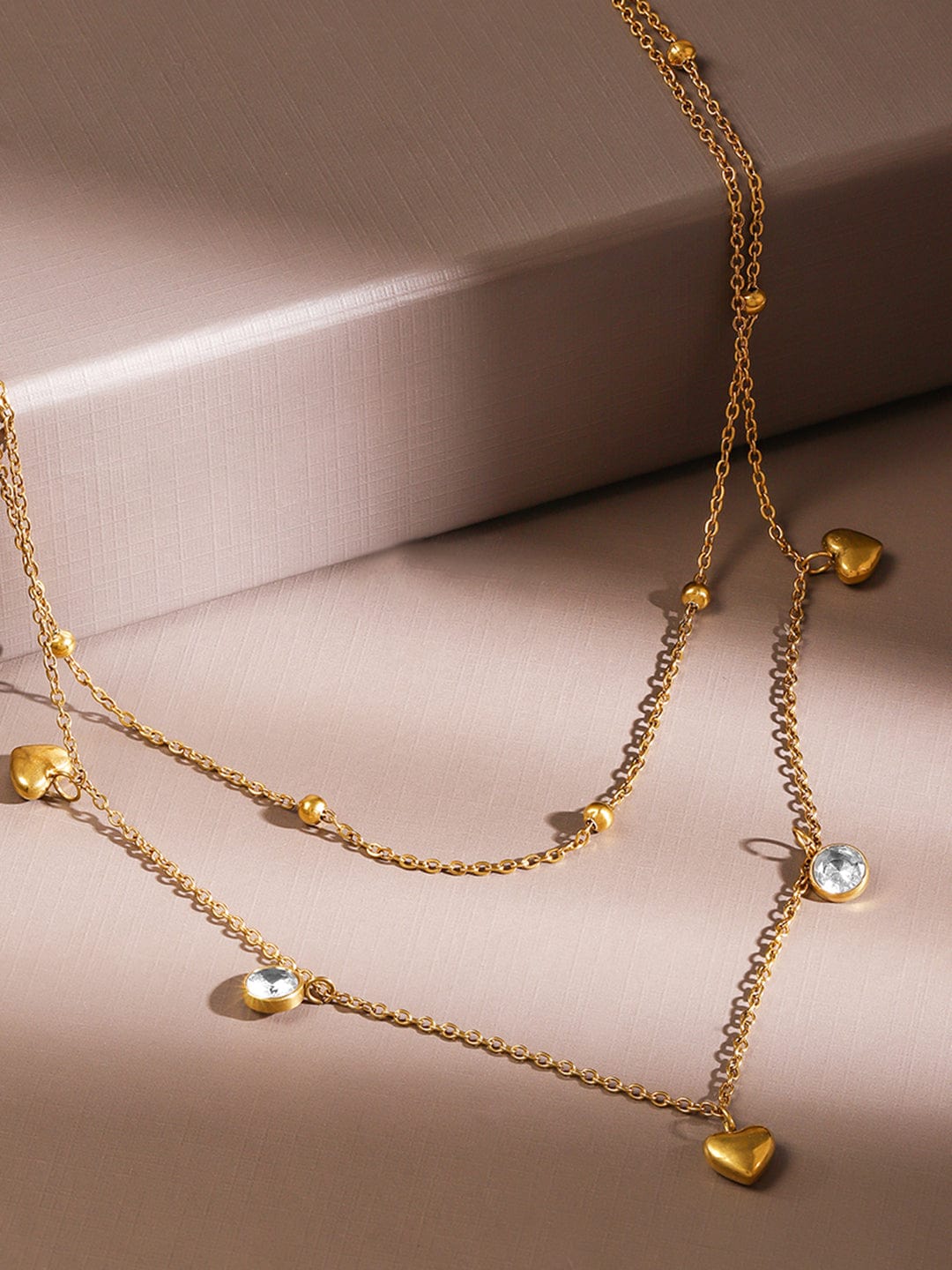 Rubans 18K Gold-Plated Stainless Steel Tarnish-Free Waterproof CZ Heart Layered Necklace