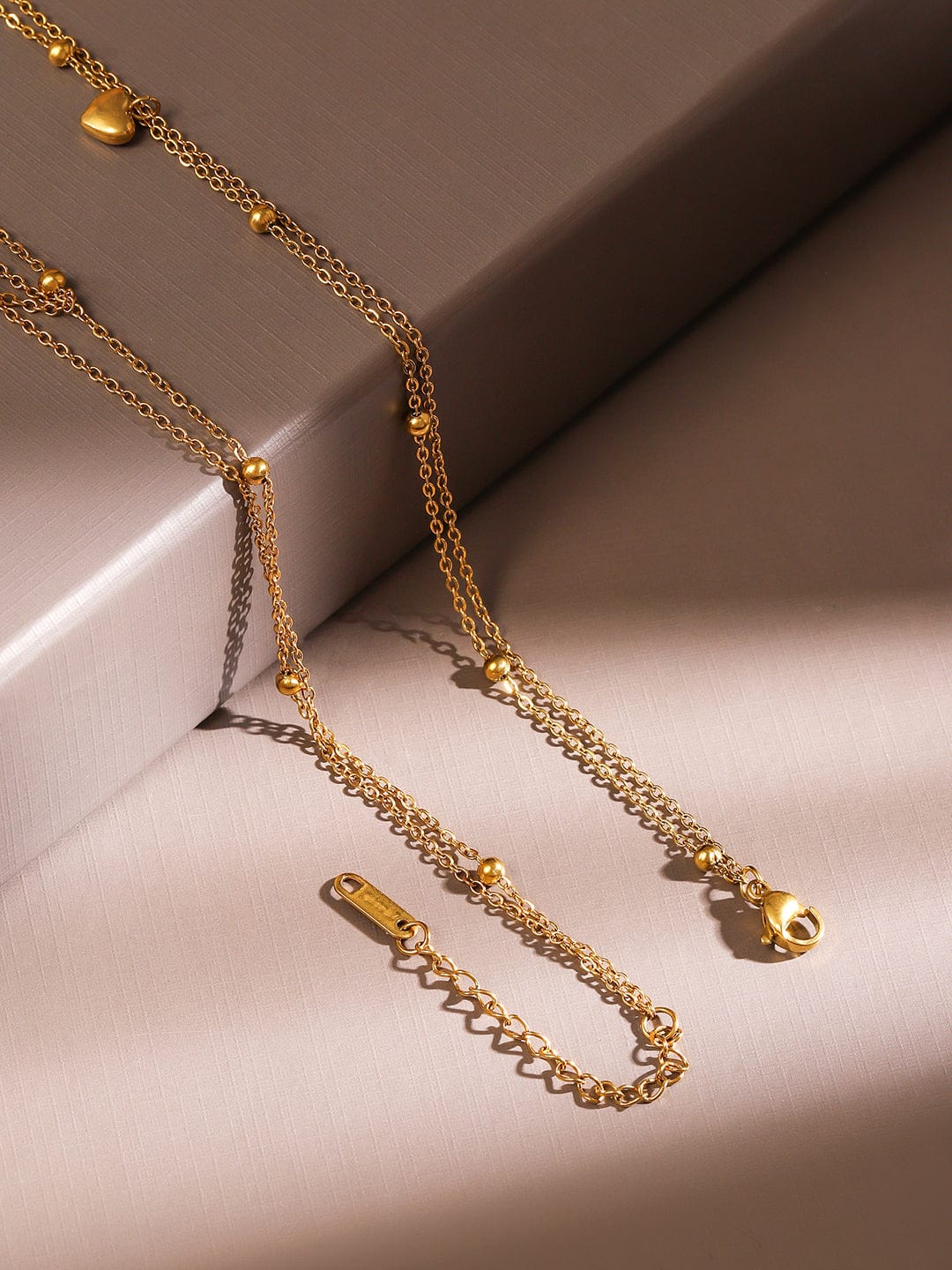 Rubans 18K Gold-Plated Stainless Steel Tarnish-Free Waterproof CZ Heart Layered Necklace