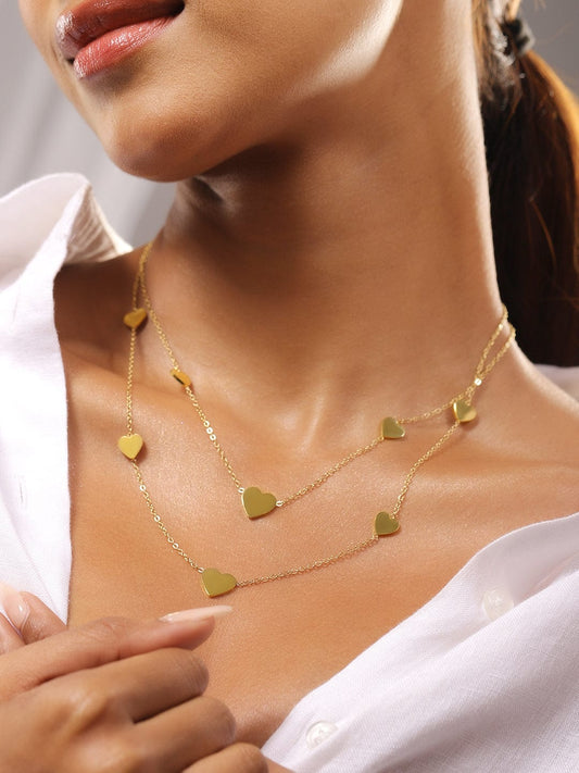 Rubans 18K Gold-Plated Stainless Steel Tarnish-Free Waterproof DoubleLayer Heart Necklace