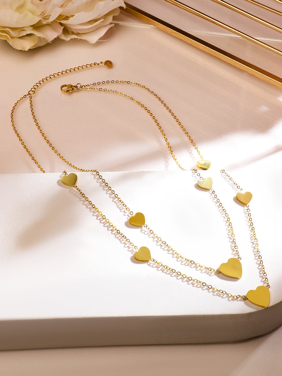 Rubans 18K Gold-Plated Stainless Steel Tarnish-Free Waterproof DoubleLayer Heart Necklace