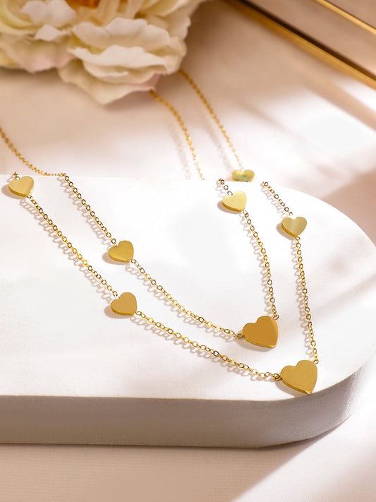 Rubans 18K Gold-Plated Stainless Steel Tarnish-Free Waterproof DoubleLayer Heart Necklace