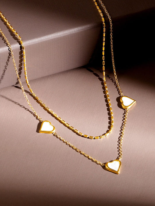 Rubans 18K Gold-Plated Stainless Steel Tarnish-Free Waterproof Enamel Heart Layer Necklace