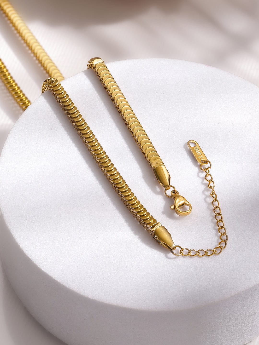 Rubans Voguish 18K Gold-Plated Stainless Steel Tarnish-Free Waterproof Flat Snake Chain Necklace