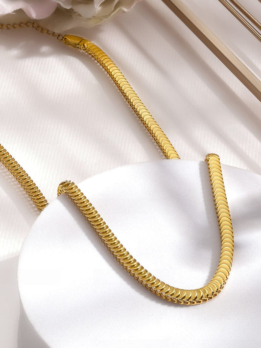 Rubans Voguish 18K Gold-Plated Stainless Steel Tarnish-Free Waterproof Flat Snake Chain Necklace
