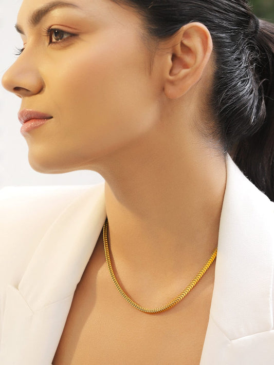 Rubans Voguish 18K Gold-Plated Stainless Steel Tarnish-Free Waterproof Flat Snake Chain Necklace