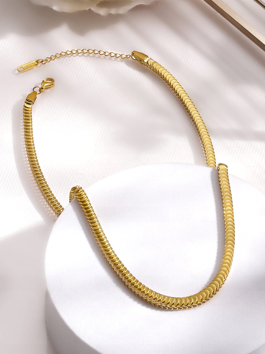 Rubans Voguish 18K Gold-Plated Stainless Steel Tarnish-Free Waterproof Flat Snake Chain Necklace