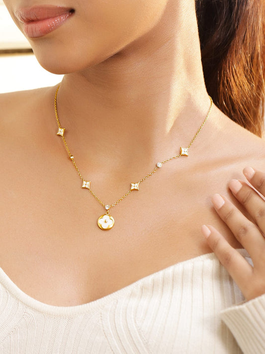 Rubans 18K Gold-Plated Stainless Steel Tarnish-Free Waterproof Floral Charm Necklace