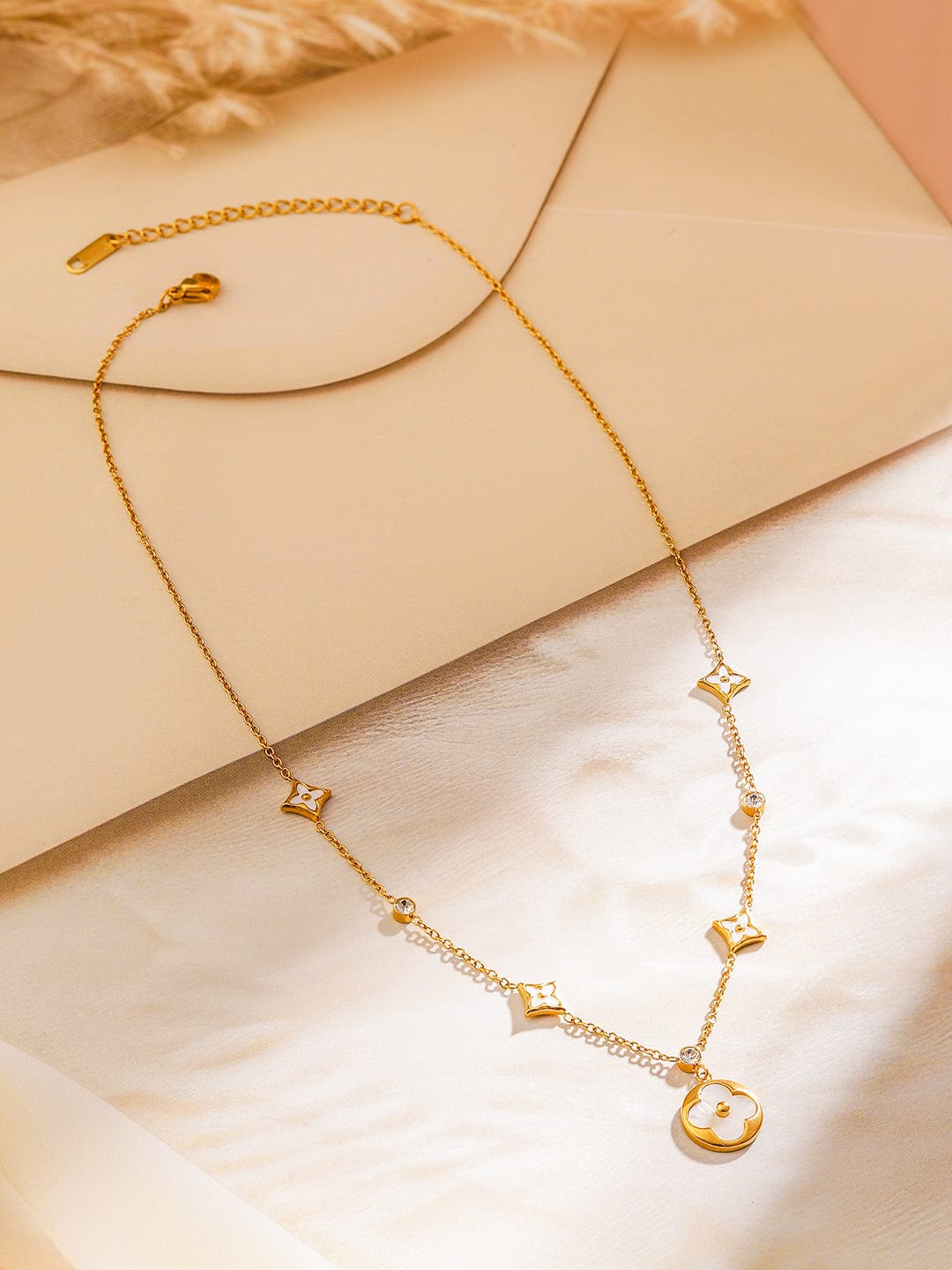 Rubans 18K Gold-Plated Stainless Steel Tarnish-Free Waterproof Floral Charm Necklace