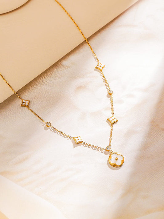 Rubans 18K Gold-Plated Stainless Steel Tarnish-Free Waterproof Floral Charm Necklace