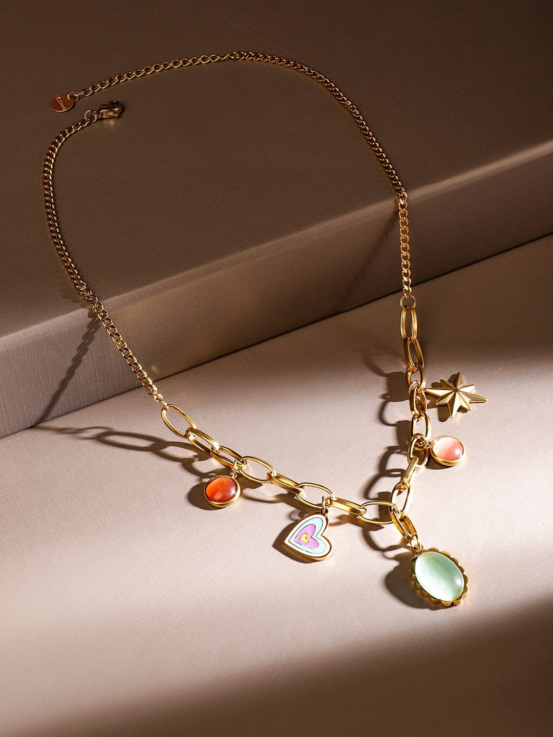 Rubans 18K Gold-Plated Stainless Steel Tarnish-Free Waterproof Multicolor Charm Necklace