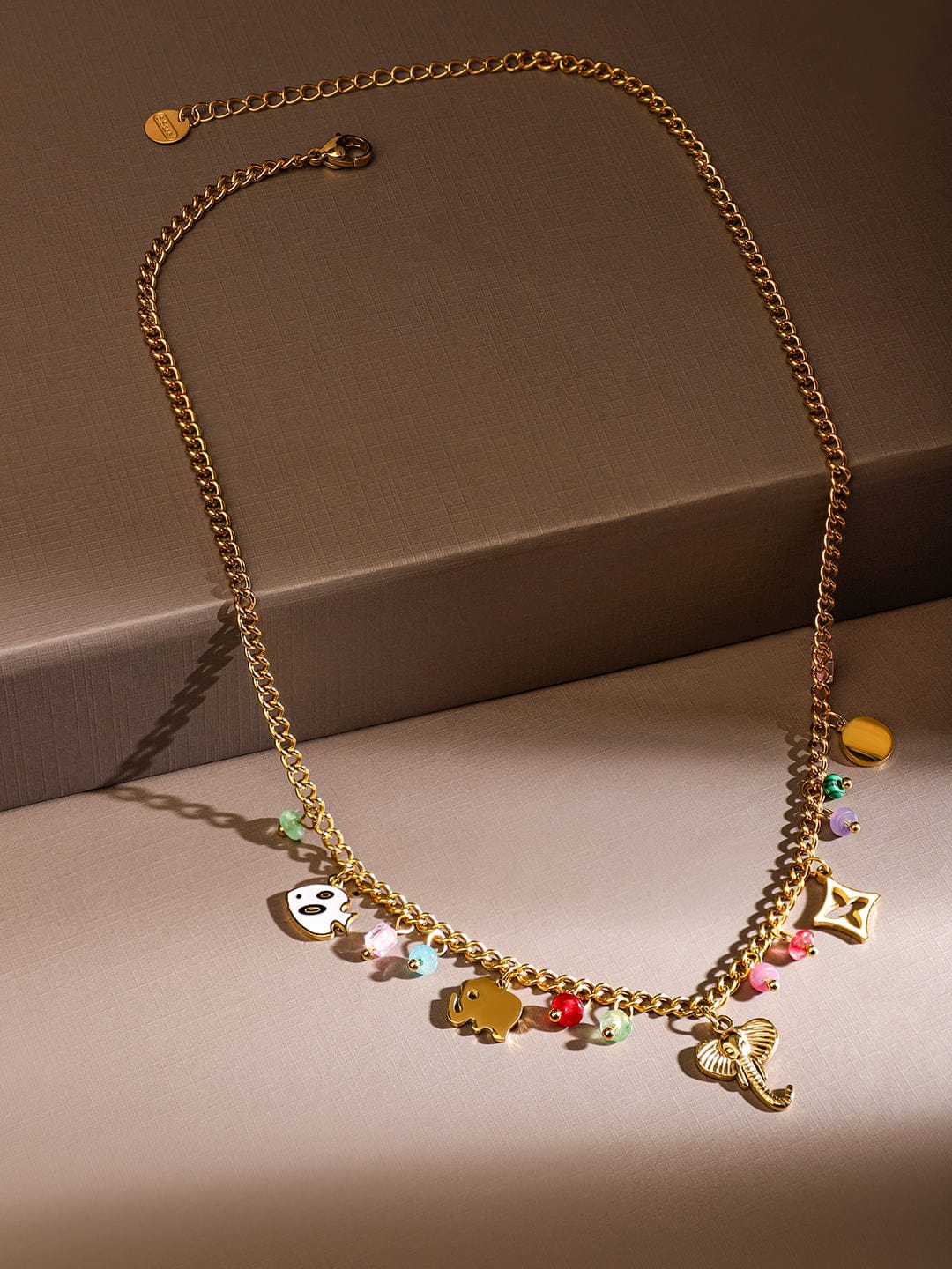 Rubans 18K Gold-Plated Stainless Steel Tarnish-Free Waterproof Multicolor Charm Necklace