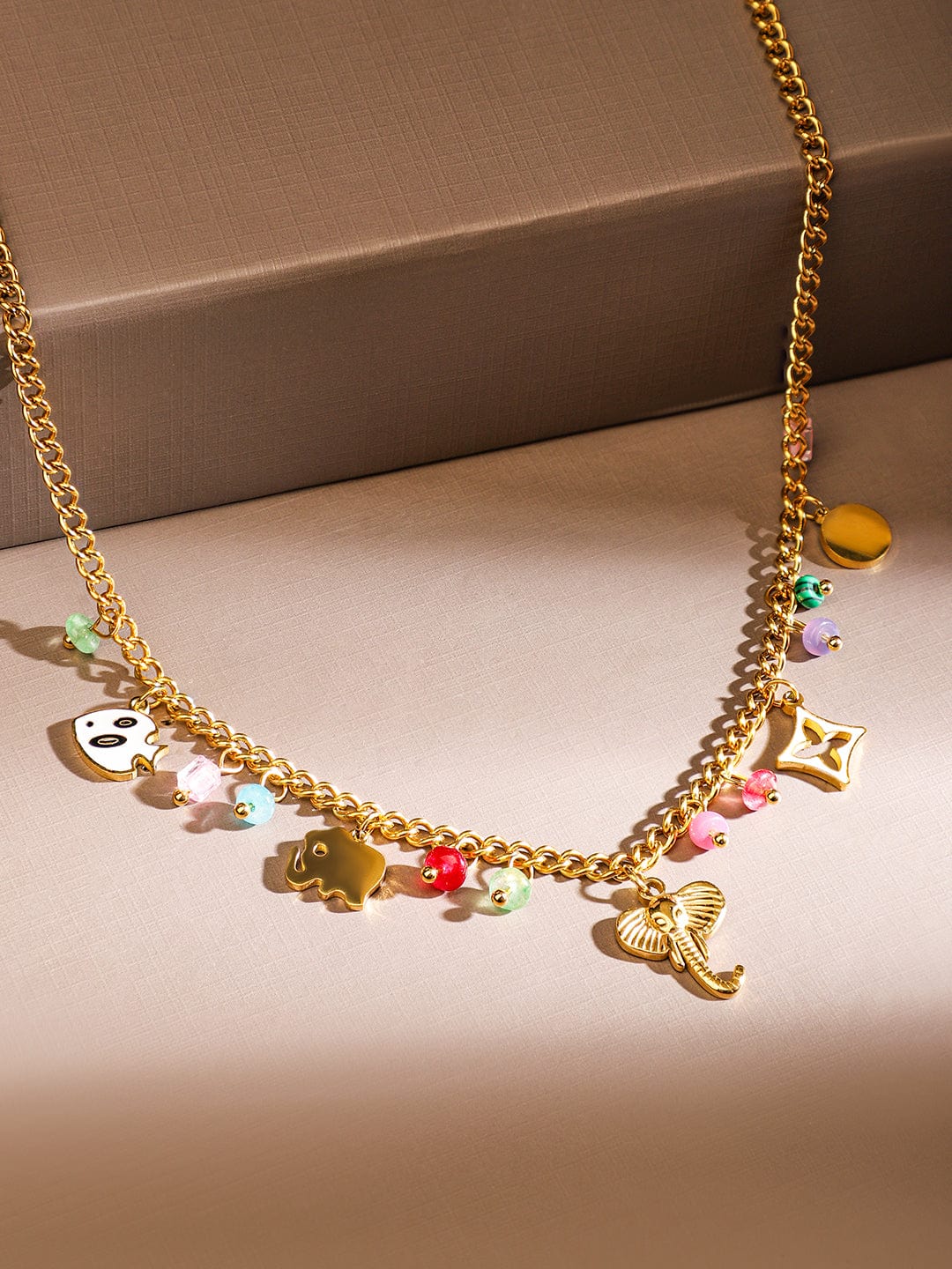 Rubans 18K Gold-Plated Stainless Steel Tarnish-Free Waterproof Multicolor Charm Necklace