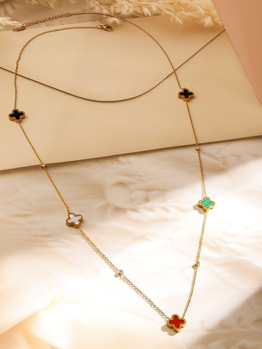 Rubans 18K Gold-Plated Stainless Steel Tarnish-Free Waterproof Multicolor Clover Necklace