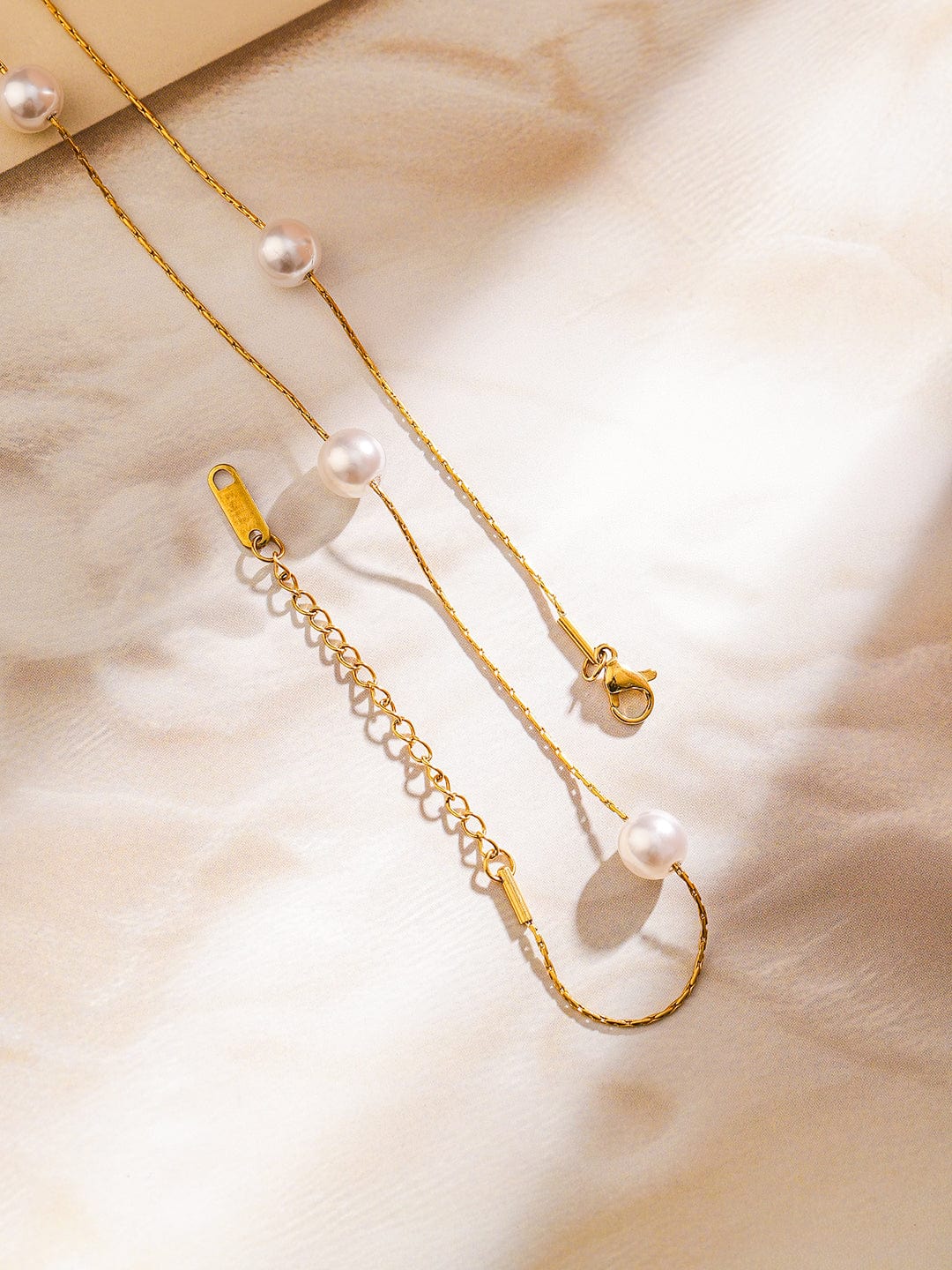 Rubans 18K Gold-Plated Stainless Steel Tarnish-Free Waterproof Pearl Beaded Layer Necklace