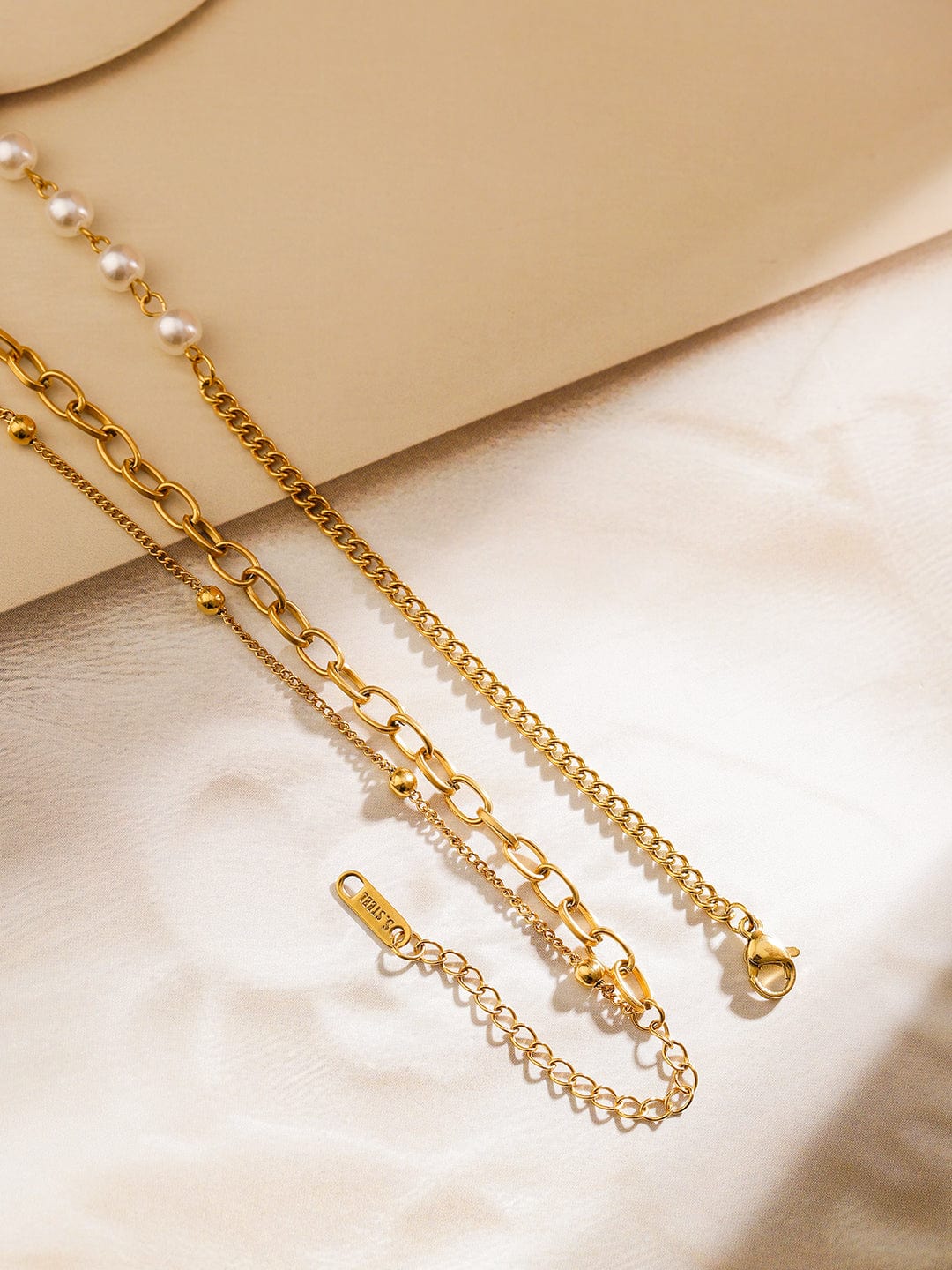 Rubans 18K Gold-Plated Stainless Steel Tarnish-Free Waterproof Pearl & Coin Chain Necklace