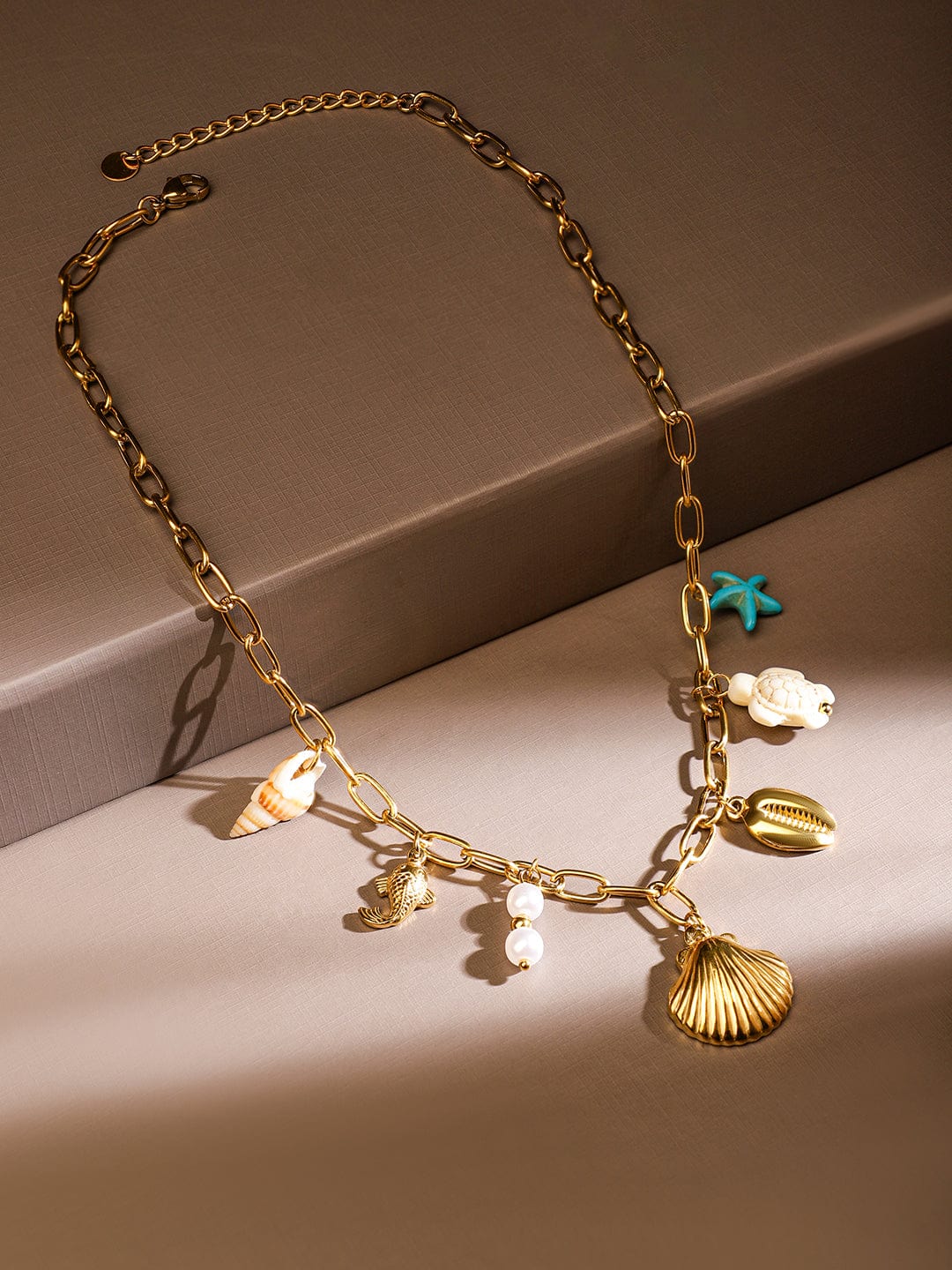 Rubans 18K Gold-Plated Stainless Steel Tarnish-Free Waterproof Sea-Inspired Charm Necklace