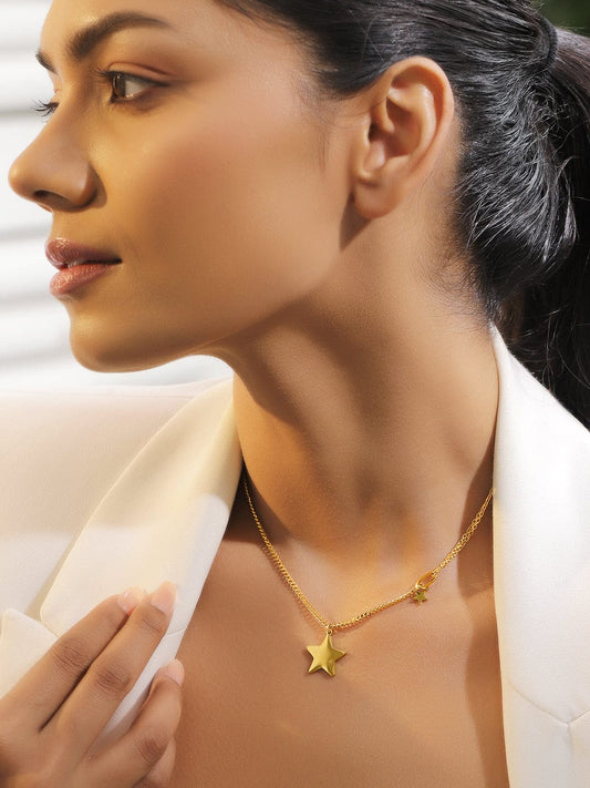 Rubans Voguish 18K Gold-Plated Stainless Steel Tarnish-Free Waterproof Star Charm Layered Necklace
