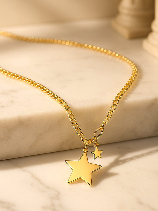 Rubans Voguish 18K Gold-Plated Stainless Steel Tarnish-Free Waterproof Star Charm Layered Necklace