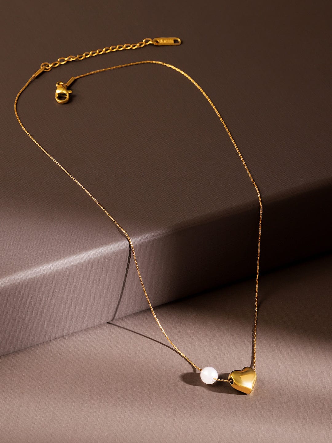 Rubans 18K Gold-Plated Stainless Steel TarnishFree Waterproof Heart & Pearl Charm Necklace