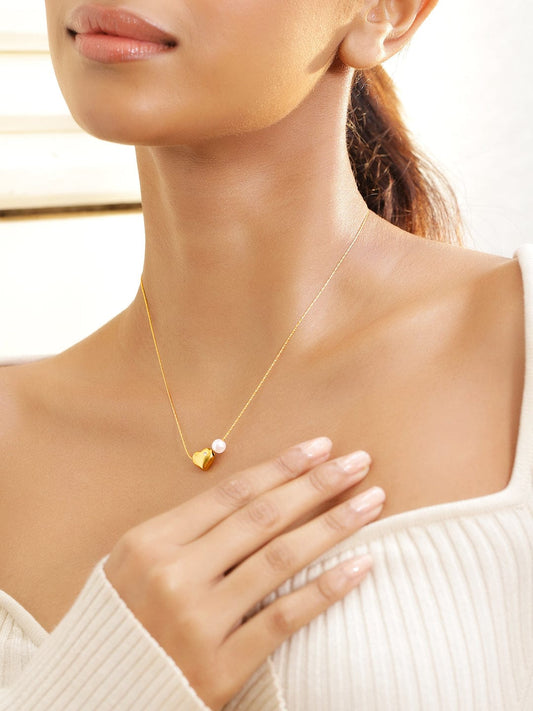 Rubans 18K Gold-Plated Stainless Steel TarnishFree Waterproof Heart & Pearl Charm Necklace