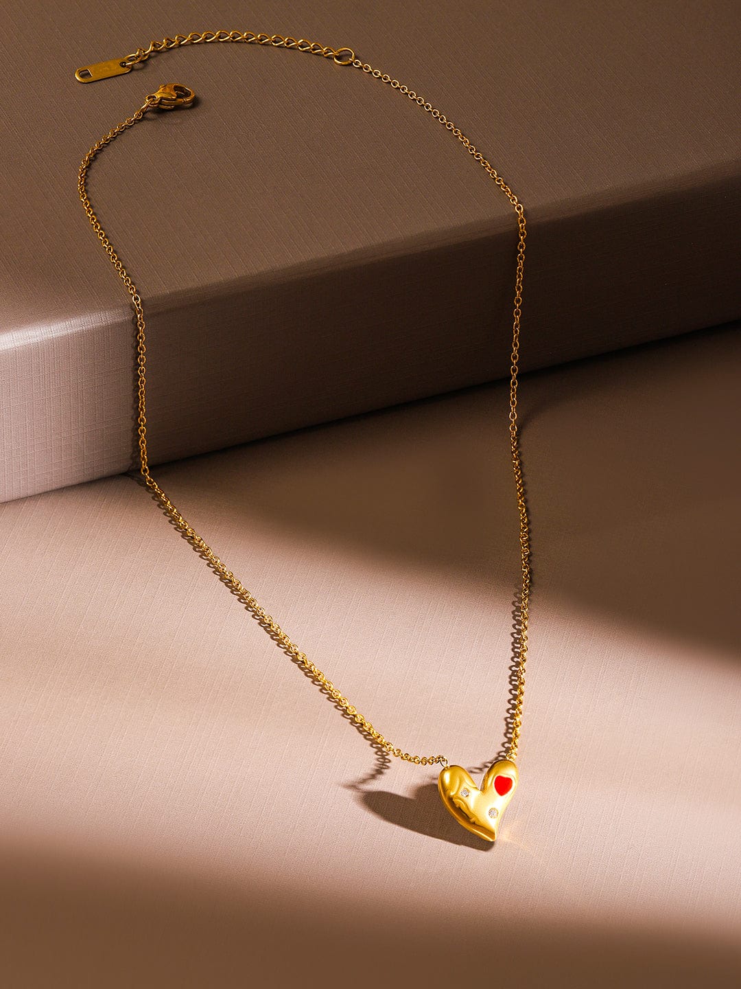 Rubans 18K Gold-Plated Stainless Steel Tarnish-Free Waterproof Cubic Zirconia Heart Necklace
