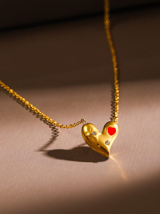 Rubans 18K Gold-Plated Stainless Steel Tarnish-Free Waterproof Cubic Zirconia Heart Necklace