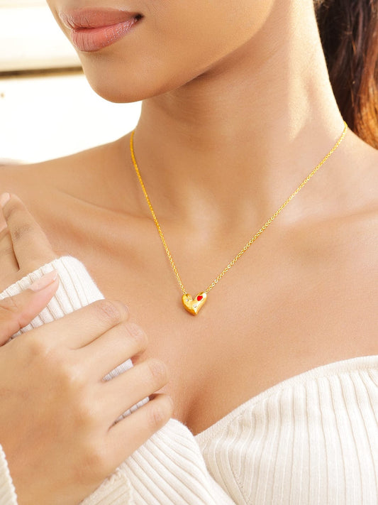 Rubans 18K Gold-Plated Stainless Steel Tarnish-Free Waterproof Cubic Zirconia Heart Necklace