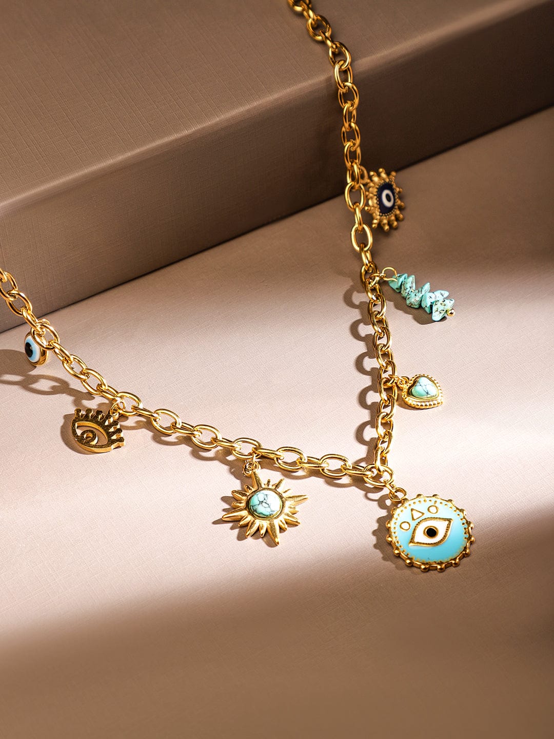 Rubans 18K Gold-Plated StainlessSteel TarnishFree Waterproof Evil Eye Charm Chain Necklace
