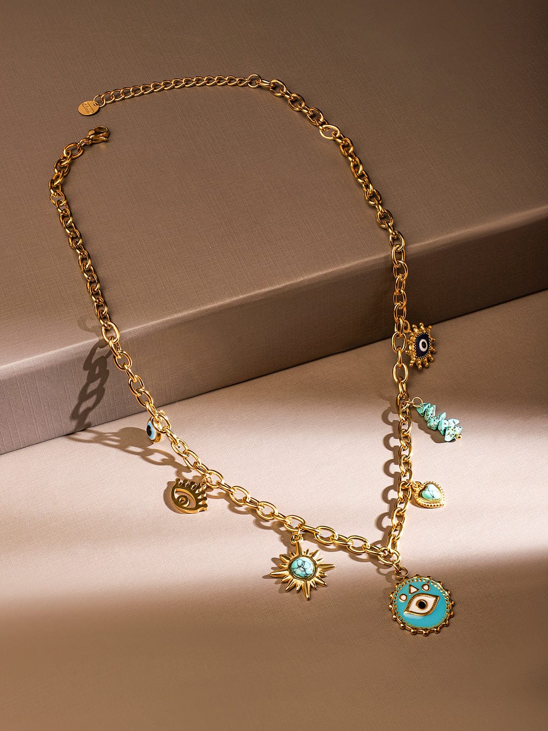Rubans 18K Gold-Plated StainlessSteel TarnishFree Waterproof Evil Eye Charm Chain Necklace