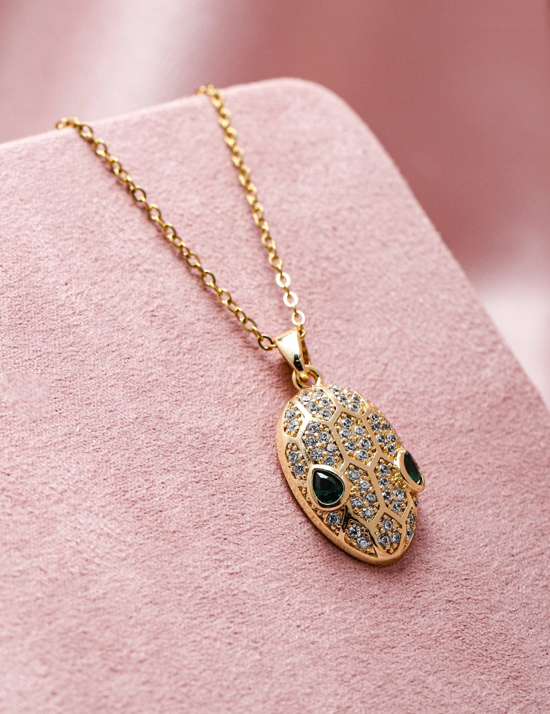 Rubans 18K Gold Plated TarnishFree Waterproof Emerald & Cubic Zirconia Studed Necklace