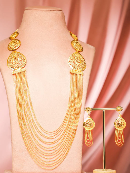 Rubans 18K Gold-Plated Textured Disc & Multi-Layer Beaded Statement Necklace Set for Women