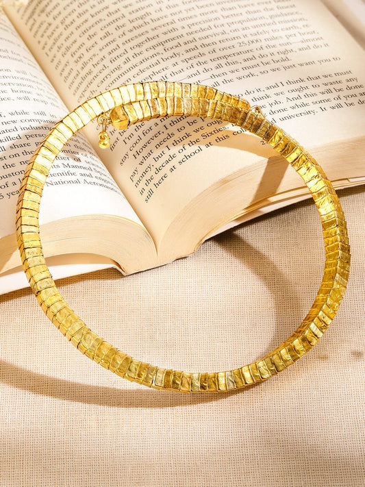 Rubans 18K Gold-Plated Textured Link Statement Bold Choker Necklace for Women
