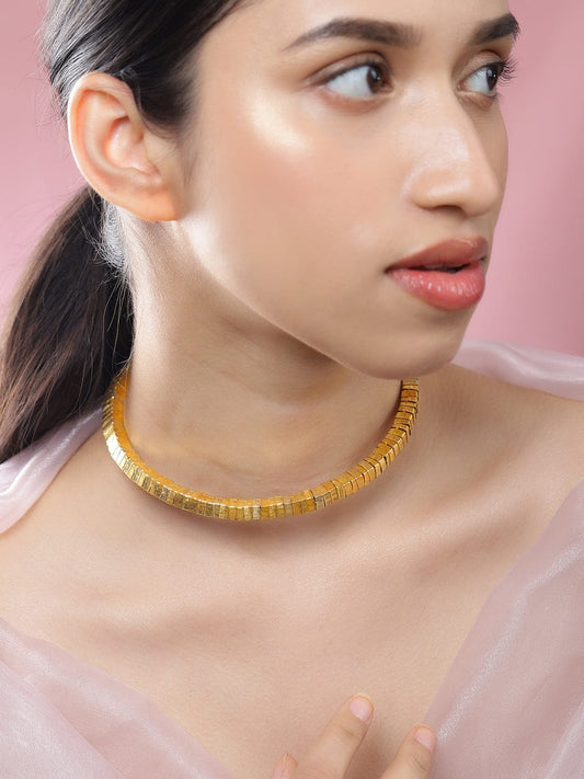Rubans 18K Gold-Plated Textured Link Statement Bold Choker Necklace for Women