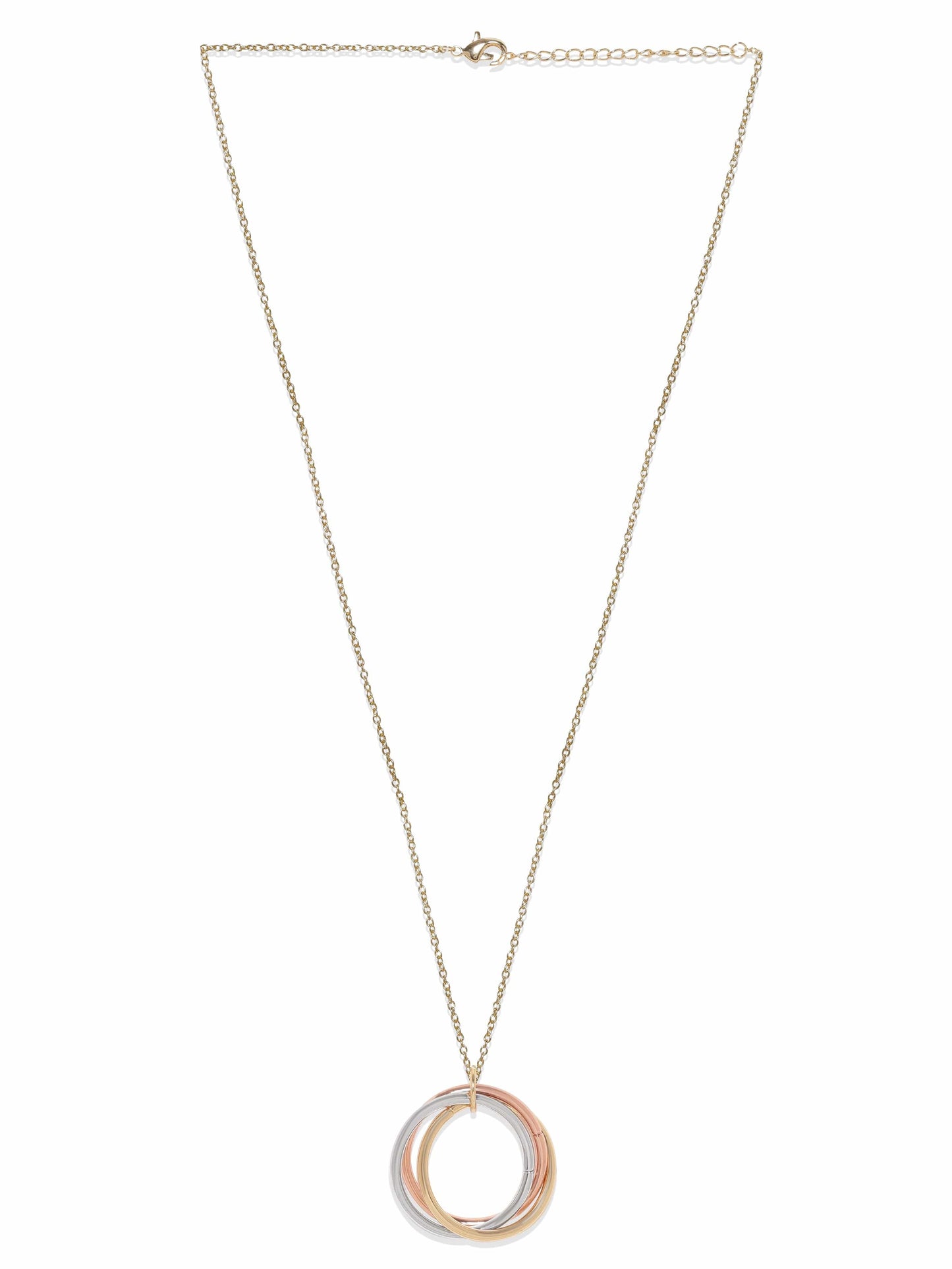 Rubans 18K Gold-Plated Triple Tone Circular Pendant Necklace in Gold, Silver & Copper Tone