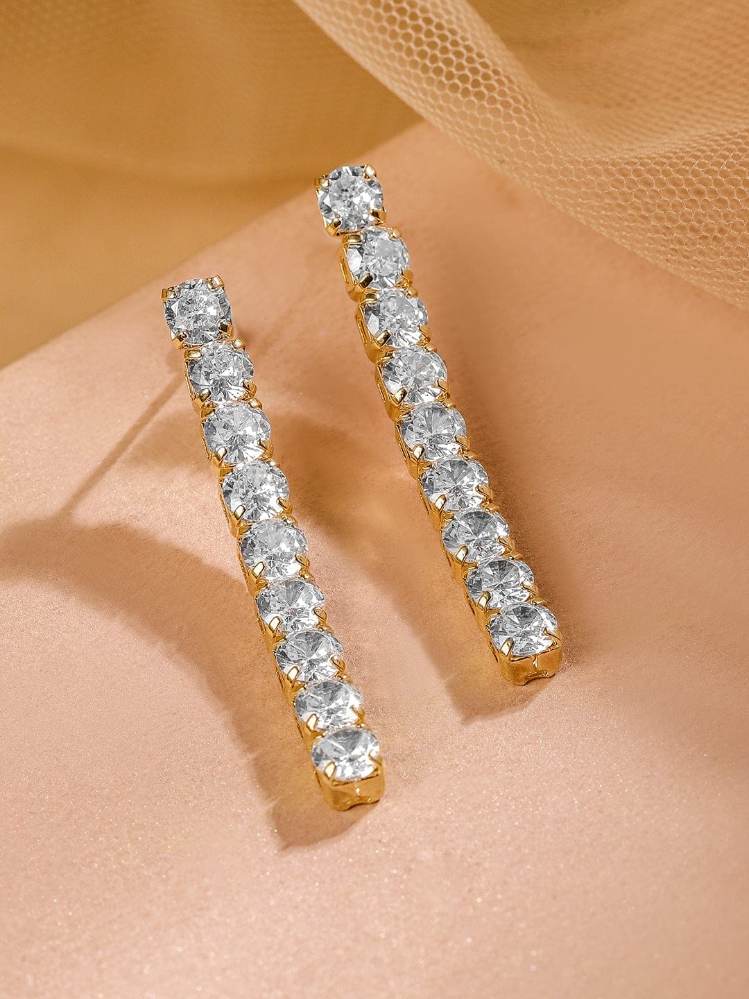 Rubans 18K Gold Plated White Cubic Zirconia Tennis Necklace & Earrings Set