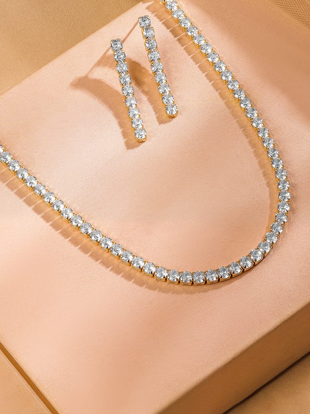 Rubans 18K Gold Plated White Cubic Zirconia Tennis Necklace & Earrings Set