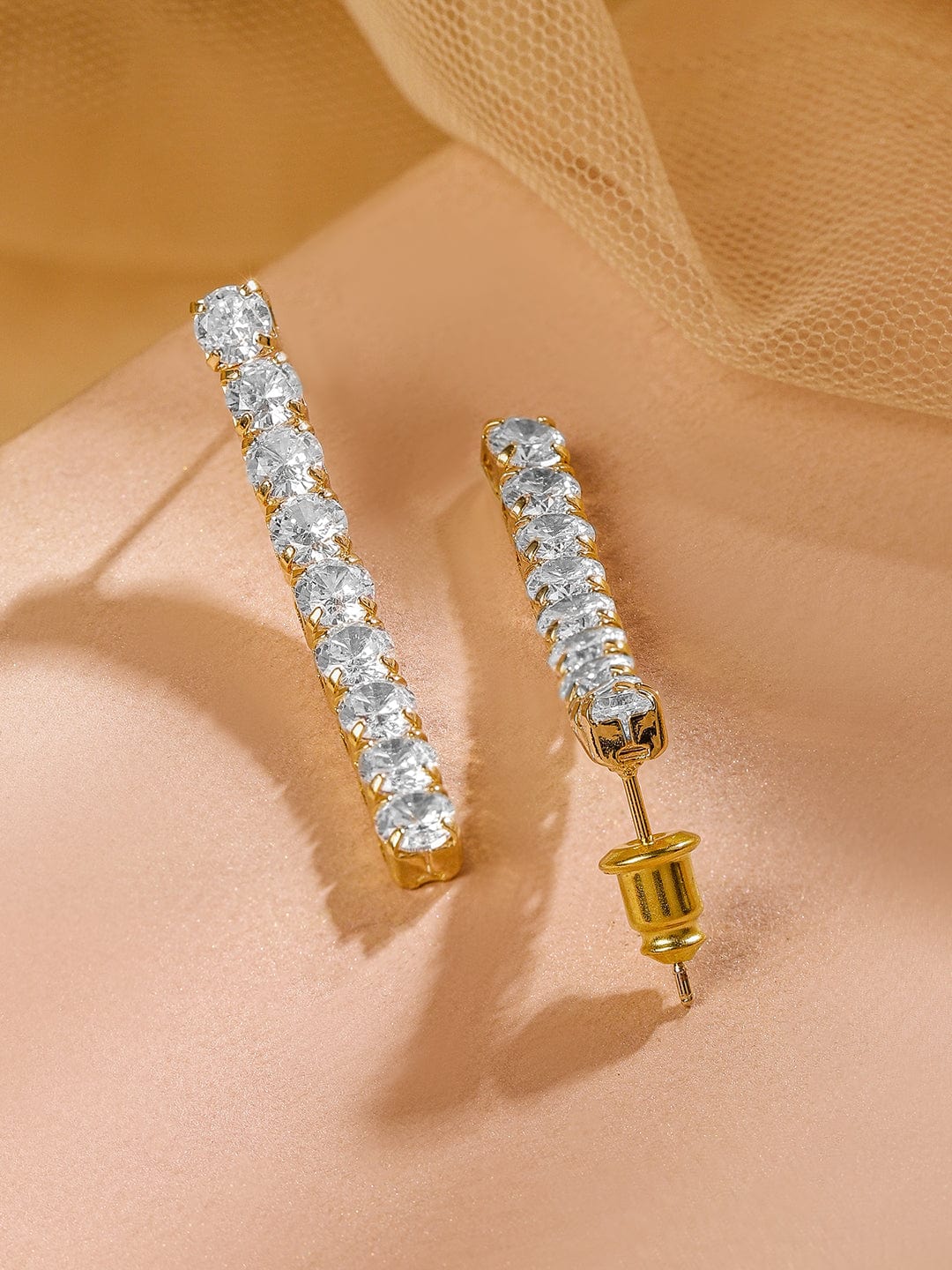 Rubans 18K Gold Plated White Cubic Zirconia Tennis Necklace & Earrings Set