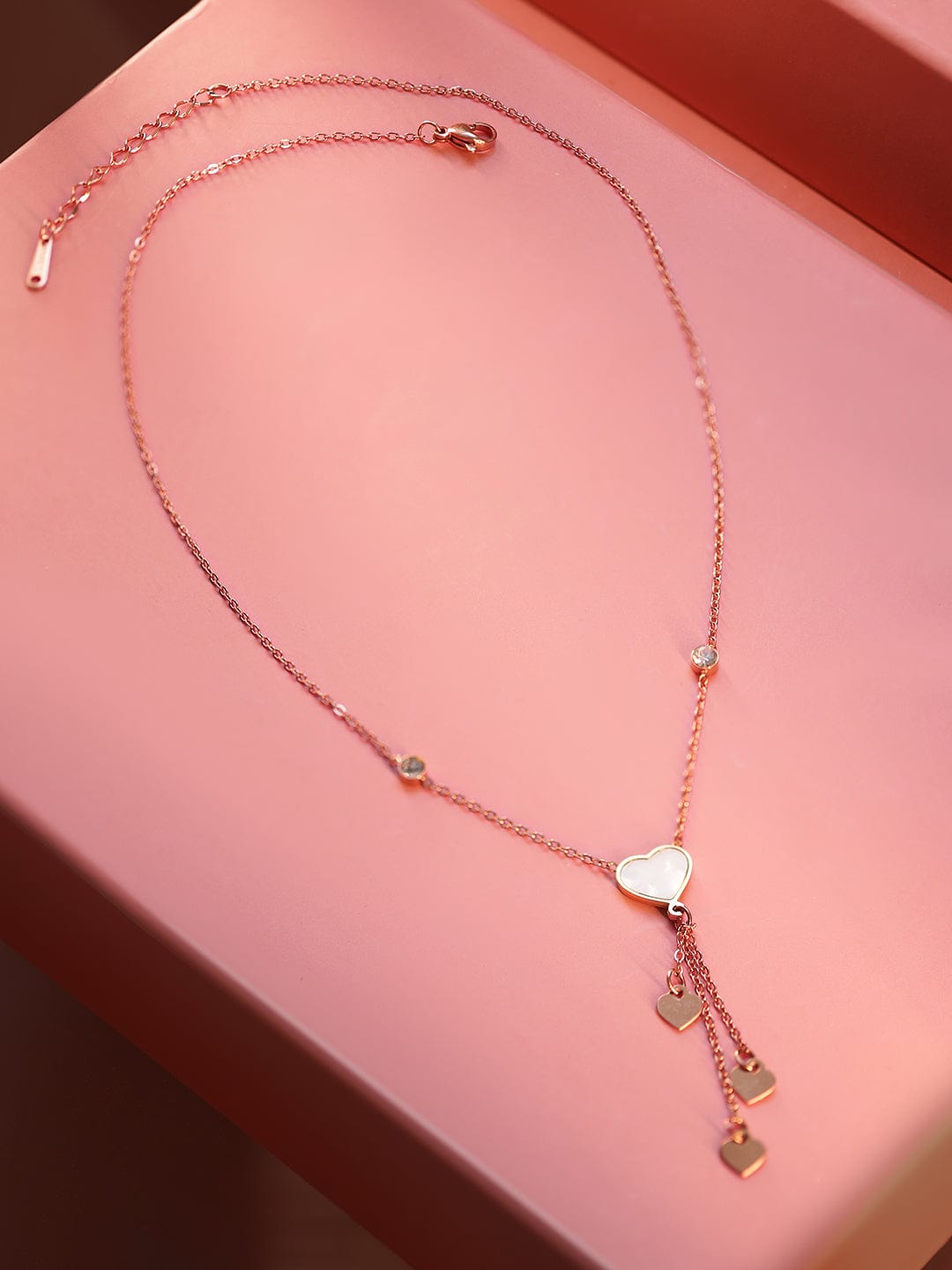 Rubans 18K Rose Gold-Plated Heart Charm Layered Necklace