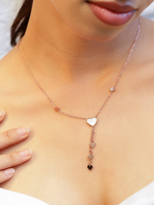 Rubans 18K Rose Gold-Plated Heart Charm Layered Necklace