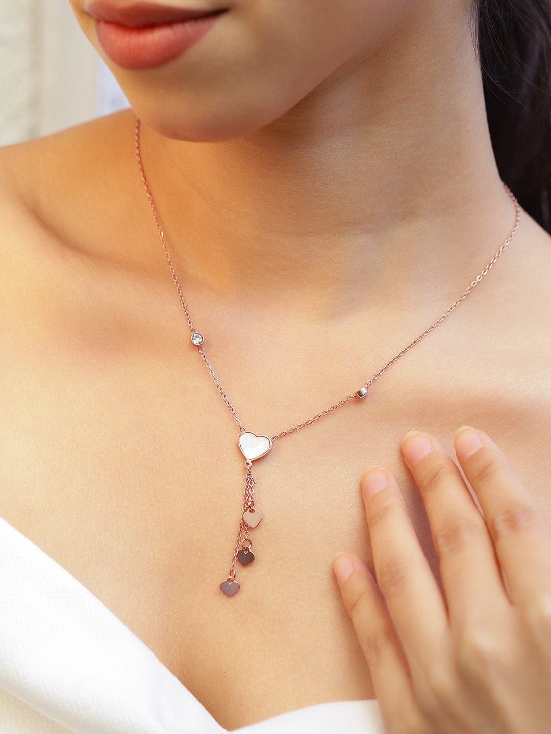 Rubans 18K Rose Gold-Plated Heart Charm Layered Necklace