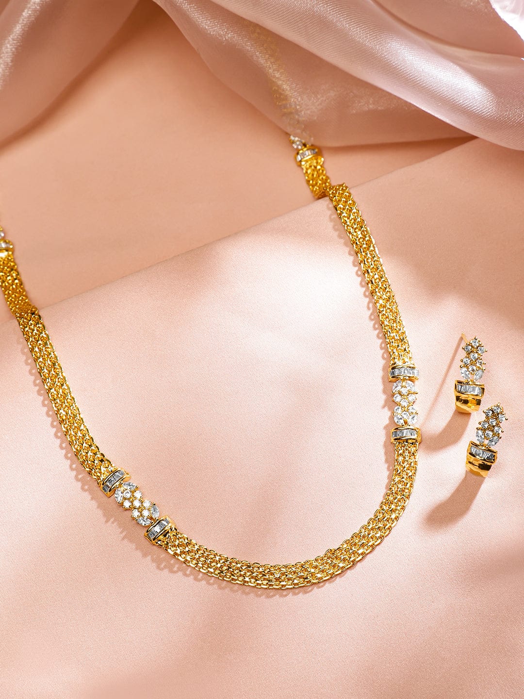 Rubans 22K Gold-Plated AD & Cubic Zirconia Studded Necklace & Earrings Set for Women