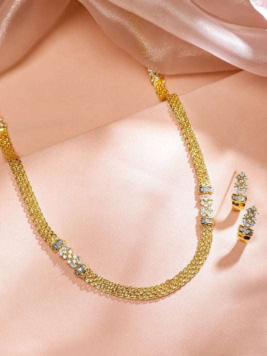 Rubans 22K Gold-Plated AD & Cubic Zirconia Studded Necklace & Earrings Set for Women