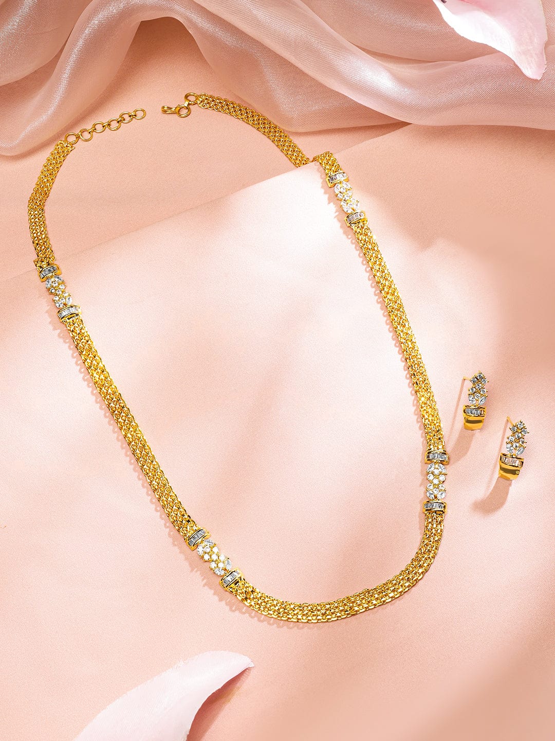Rubans 22K Gold-Plated AD & Cubic Zirconia Studded Necklace & Earrings Set for Women