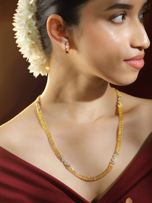 Rubans 22K Gold-Plated AD & Cubic Zirconia Studded Necklace & Earrings Set for Women