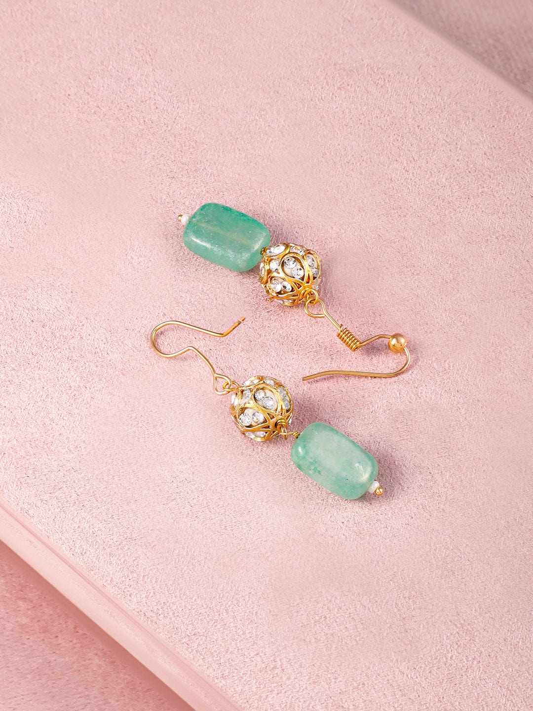 Rubans 22K Gold-Plated Aqua Green Beaded Antique Pendant Necklace Set with Earrings