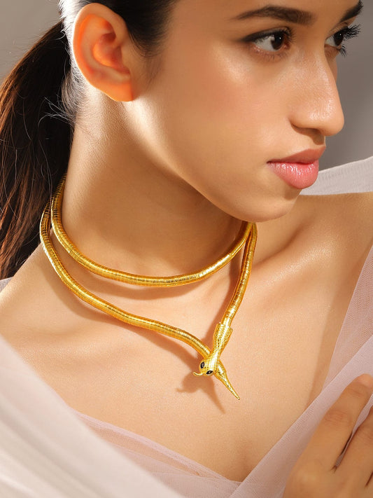 Rubans 22K Gold Plated Bold Snake Motif Wrap Statement Necklace Demi Fine & Luxe