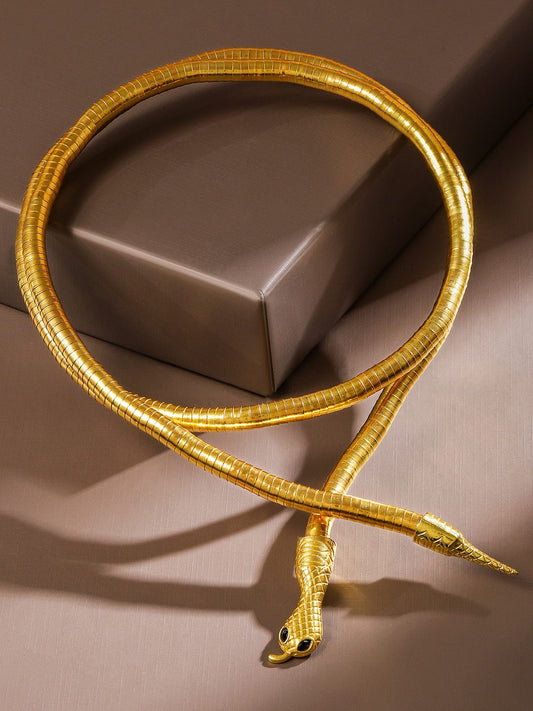 Rubans 22K Gold Plated Bold Snake Motif Wrap Statement Necklace Demi Fine & Luxe