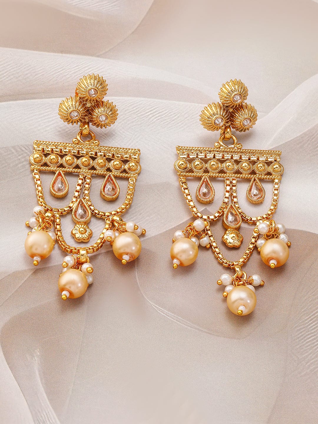 Rubans 22K Gold-Plated Choker Necklace Set With Pearls & Intricate Layered Design